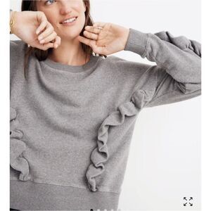 Madewell Mile(s) ruffle oversized crew neck drop shoulder sweatshirt sz XXS